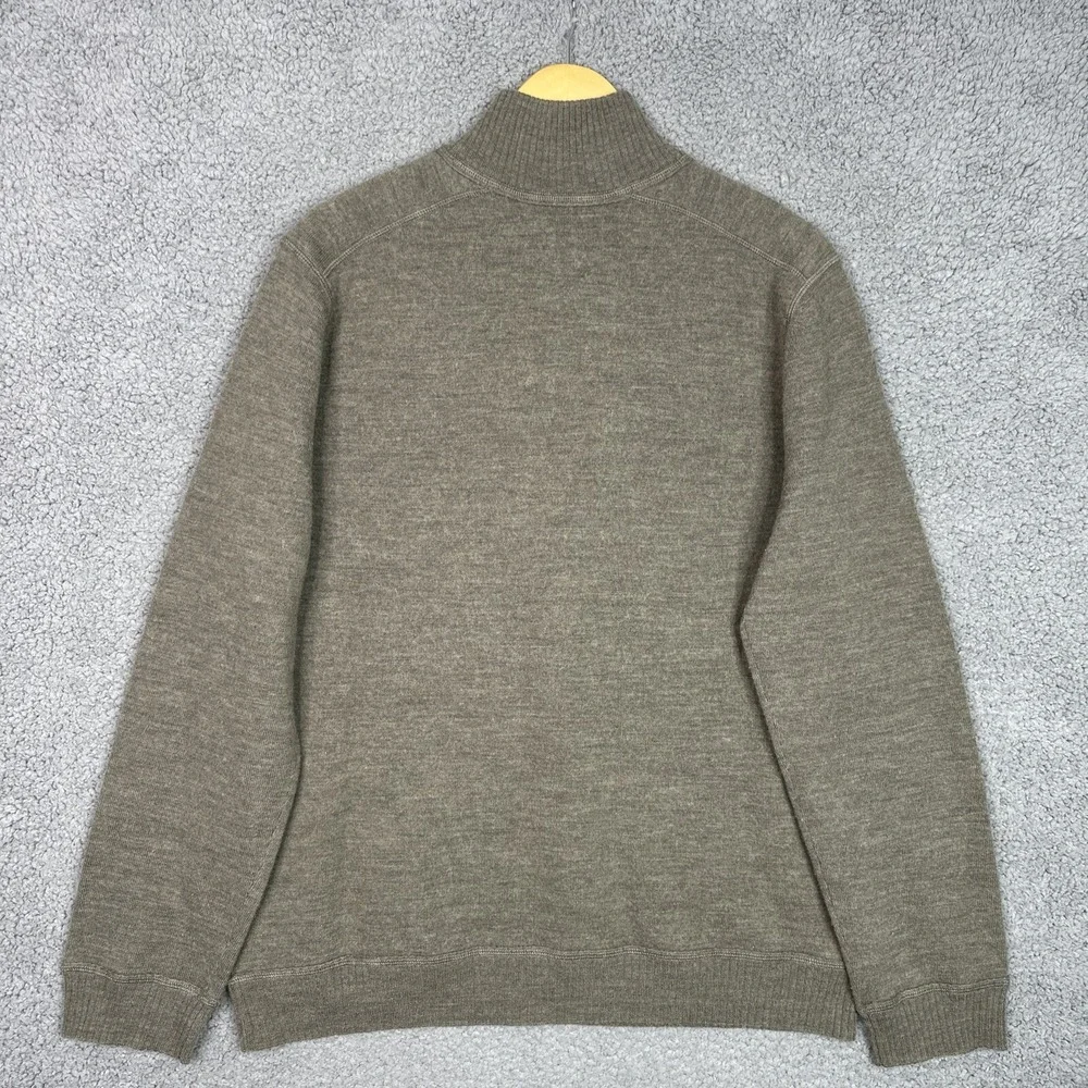 Banana Republic Mens XL Sweater 100% Wool 1/4 Zip Gray Olive Pullover Knit Warm